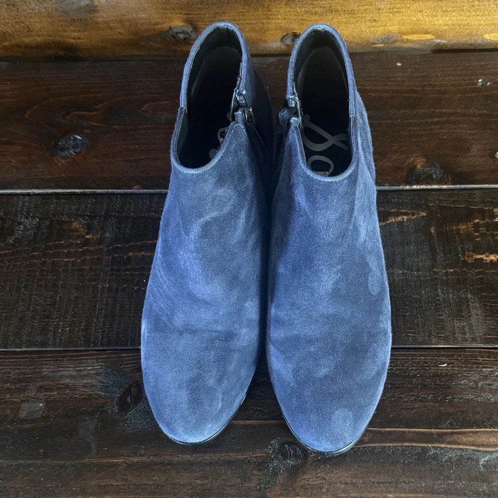 Sam Edelman Paige Rich Navy Suede Ankle Boots Women's 9.5 Med Side Zip Boho